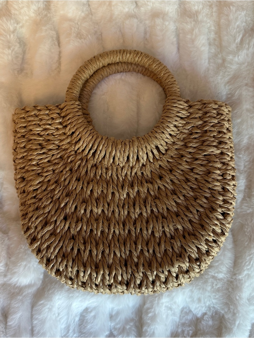 Woven Straw Circle-Handle Tote Bag